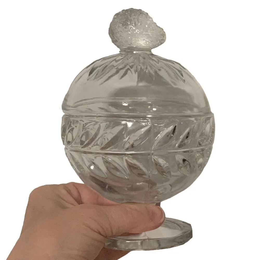Vintage Indiana Glass Laurel Wreath Pedestal Candy Dish Strawberry Lid Compote
